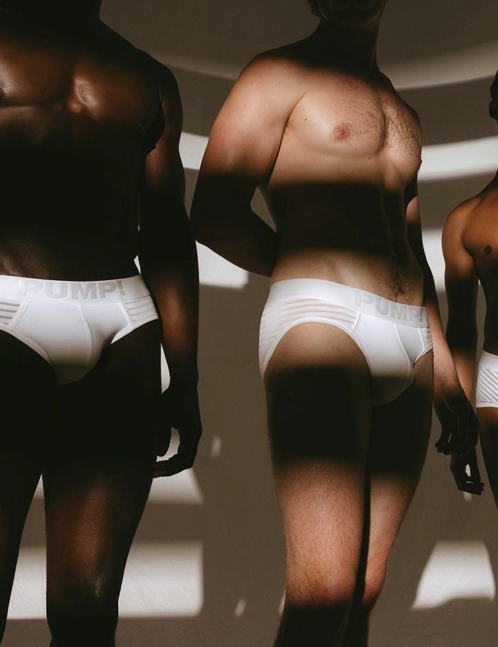 PUMP パンプ ローライズブリーフ WHISPER BRIEF（WHITE）シアストライプ PUMP! Underwear メンズ 男性下着