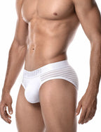 PUMP パンプ ローライズブリーフ WHISPER BRIEF（WHITE）シアストライプ PUMP! Underwear メンズ 男性下着