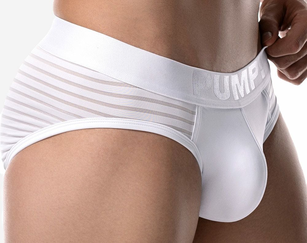 PUMP パンプ ローライズブリーフ WHISPER BRIEF（WHITE）シアストライプ PUMP! Underwear メンズ 男性下着