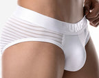 PUMP パンプ ローライズブリーフ WHISPER BRIEF（WHITE）シアストライプ PUMP! Underwear メンズ 男性下着
