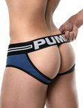 PUMP パンプ Oバック バックレスブリーフ ROUND2 BACKLESS BRIEF（BLUE）リブコットン PUMP! Underwear メンズ 男性下着