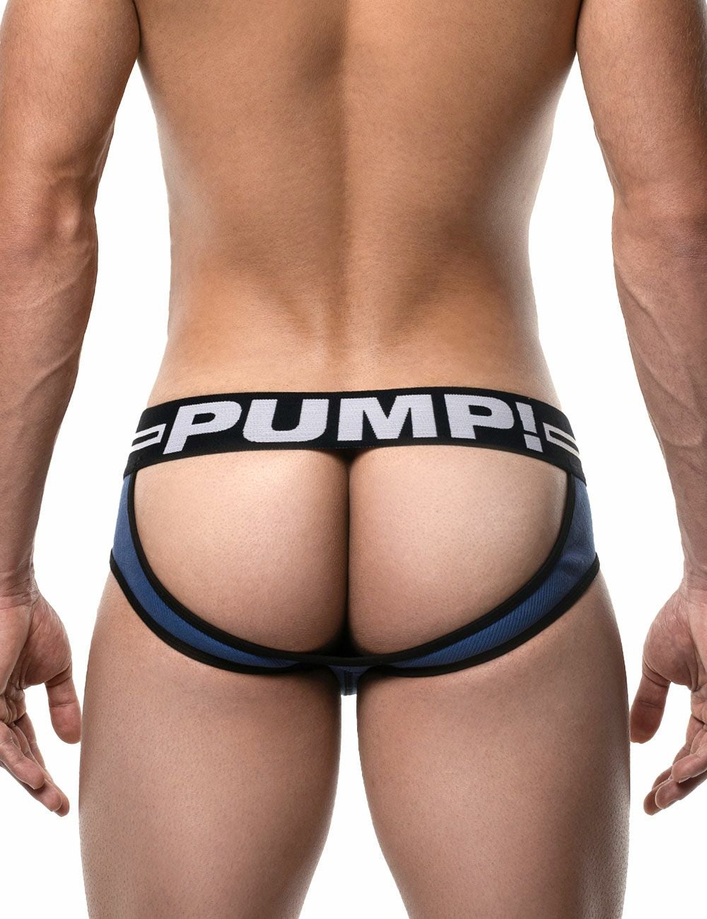 PUMP パンプ Oバック バックレスブリーフ ROUND2 BACKLESS BRIEF（BLUE）リブコットン PUMP! Underwear メンズ 男性下着