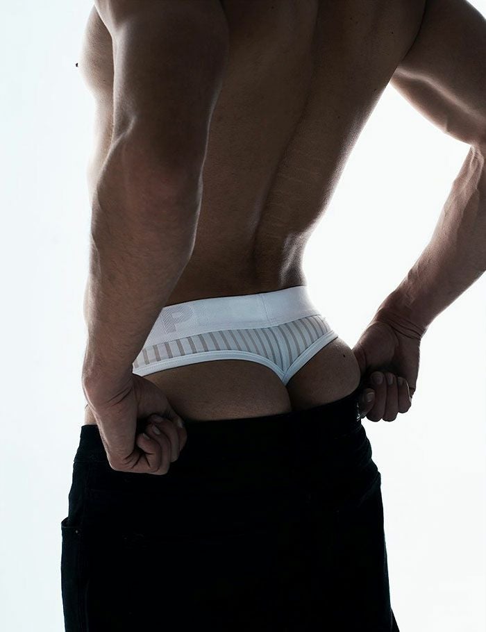 PUMP パンプ Tバック WHISPER THONG（WHITE）シアストライプ PUMP! UnderwearメンズTバック メンズパンツ 男性下着