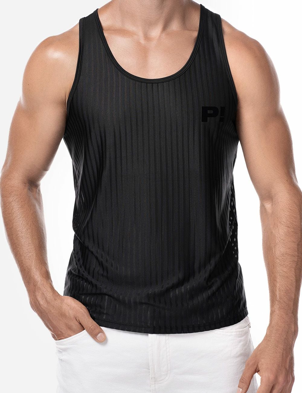PUMP パンプ タンクトップ WHISPER TANK TOP（BLACK）シアストライプ PUMP! Underwear メンズ 男性下着