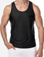PUMP パンプ タンクトップ WHISPER TANK TOP（BLACK）シアストライプ PUMP! Underwear メンズ 男性下着