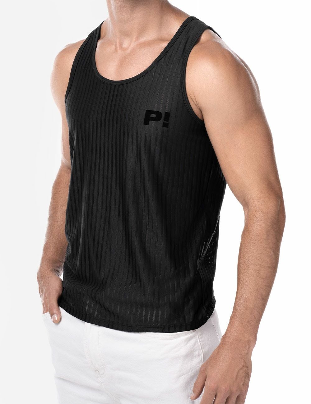 PUMP パンプ タンクトップ WHISPER TANK TOP（BLACK）シアストライプ PUMP! Underwear メンズ 男性下着