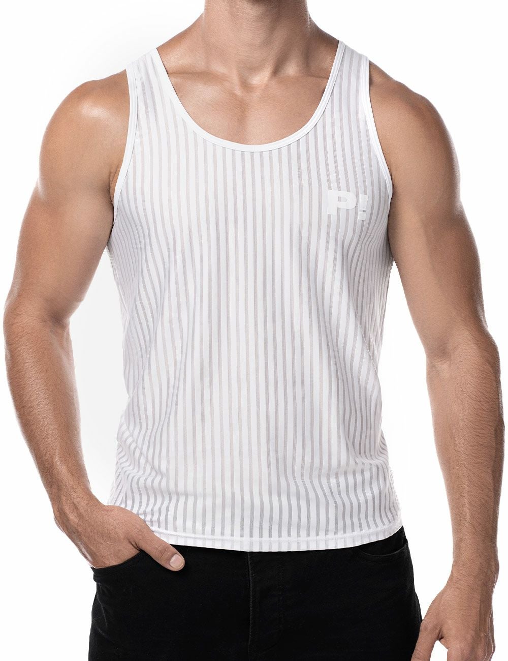 PUMP パンプ タンクトップ WHISPER TANK TOP（WHITE）シアストライプ PUMP! Underwear メンズ 男性下着