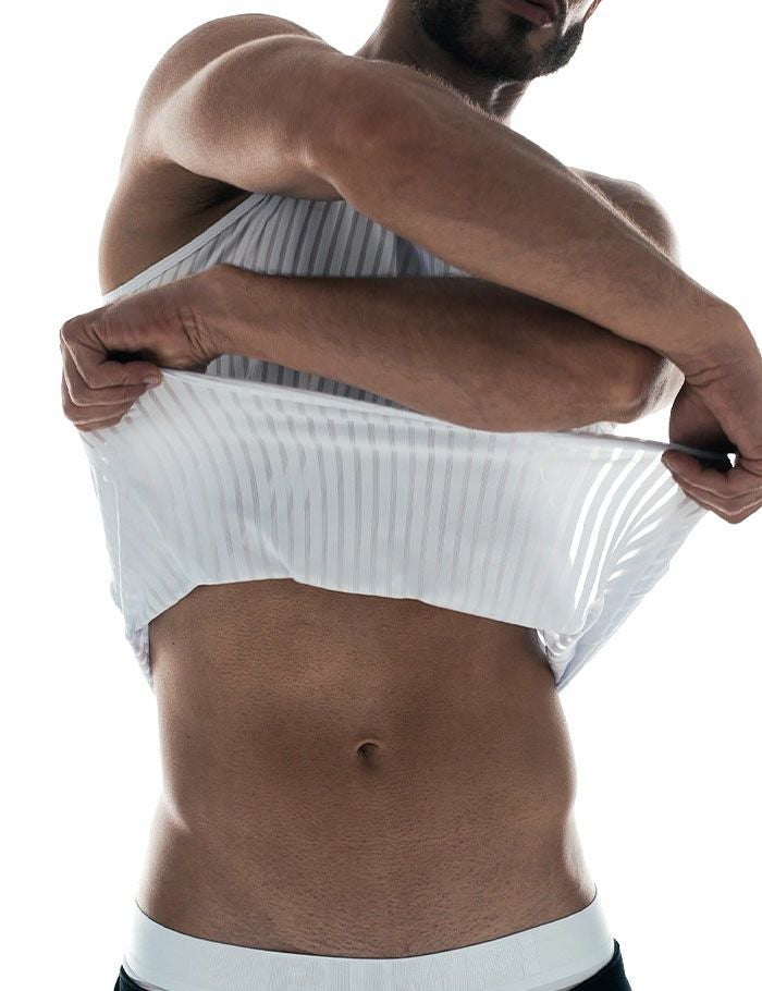 PUMP パンプ タンクトップ WHISPER TANK TOP（WHITE）シアストライプ PUMP! Underwear メンズ 男性下着